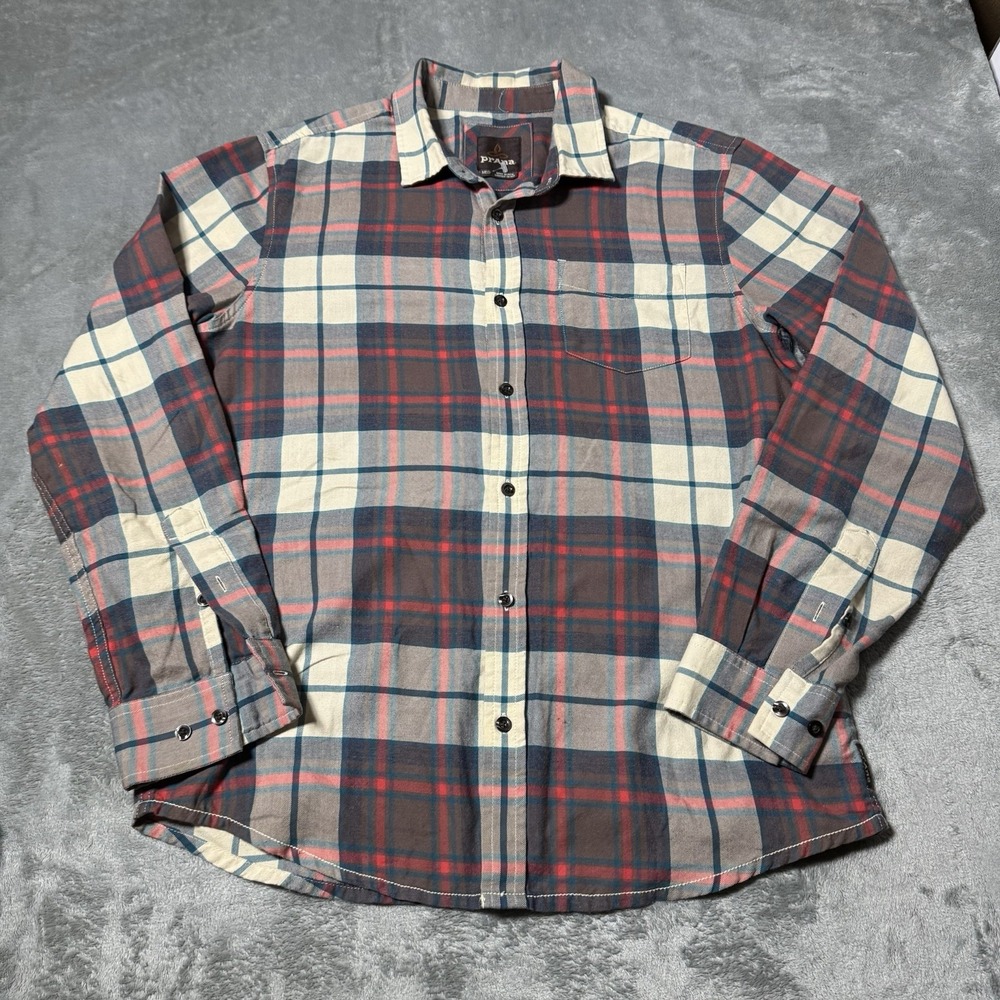 Prana Flannel Shirt Men's‎ M Multicolor Plaid Organic Cotton Heavy Outdoor